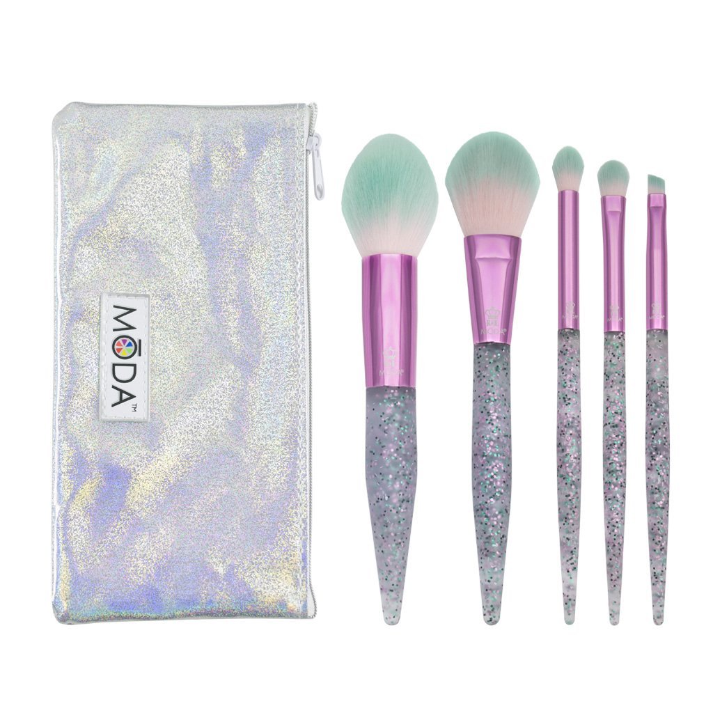 Makeup Brushes with Holographic Zip Pouch