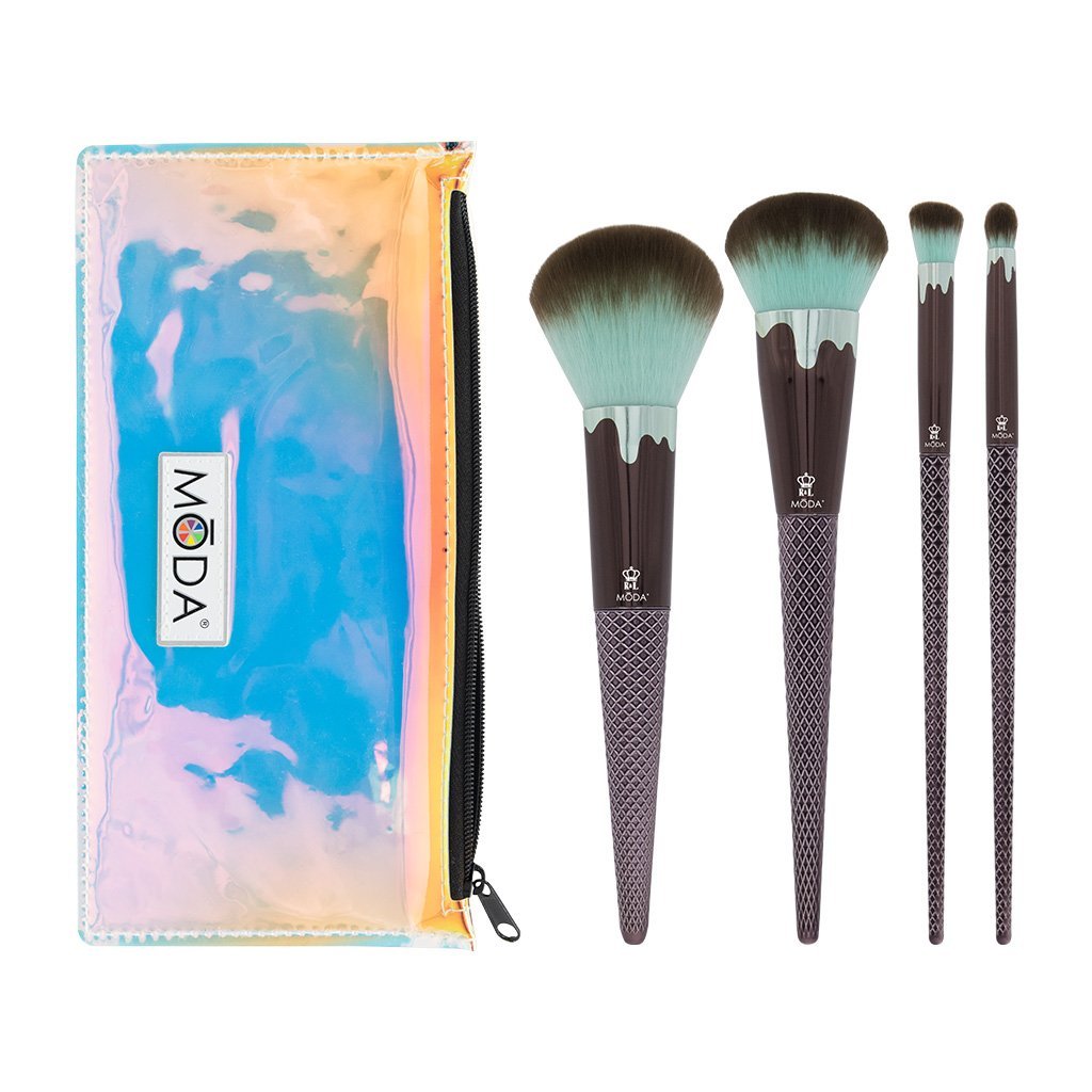 Chocolate Mint Brushes with Iridescent Zip-Up Case