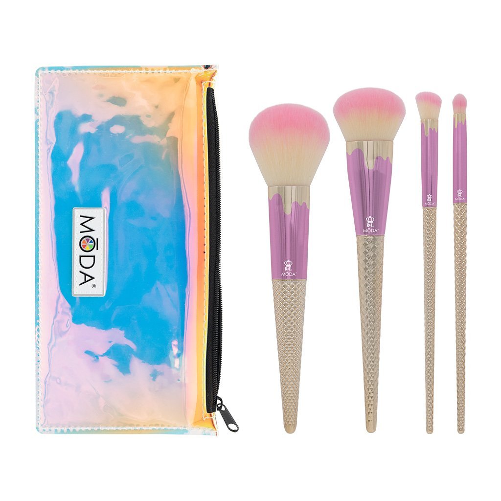 Vanilla Strawberry Brushes with Iridescent Zip-Up Case