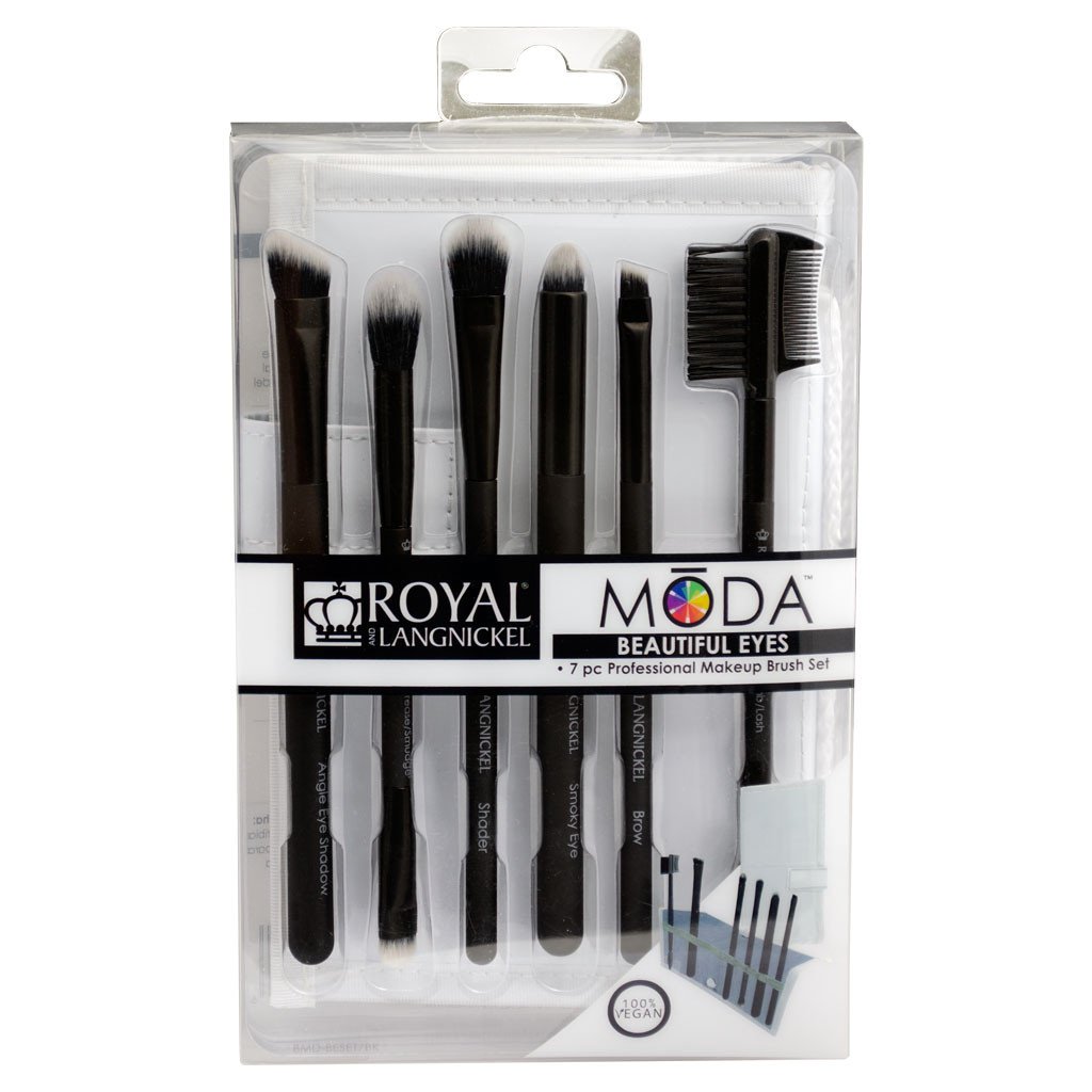 BMD-BESET7BK - MODA® BEAUTIFUL EYES 7pc Black Brush Kit Retail Packaging