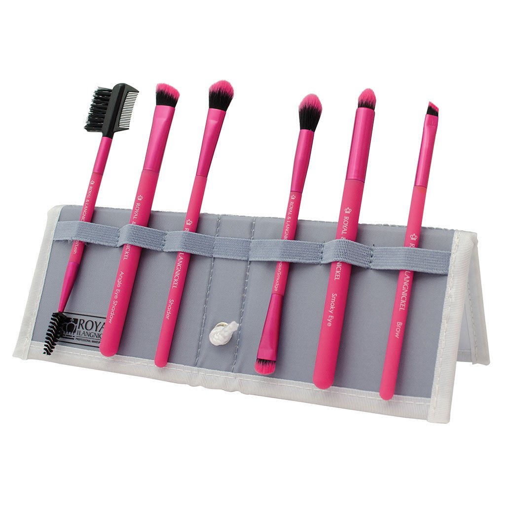 BMD-BESET7HP - MODA® BEAUTIFUL EYES 7pc Pink Brush Kit Makeup Brushes in Flip Case