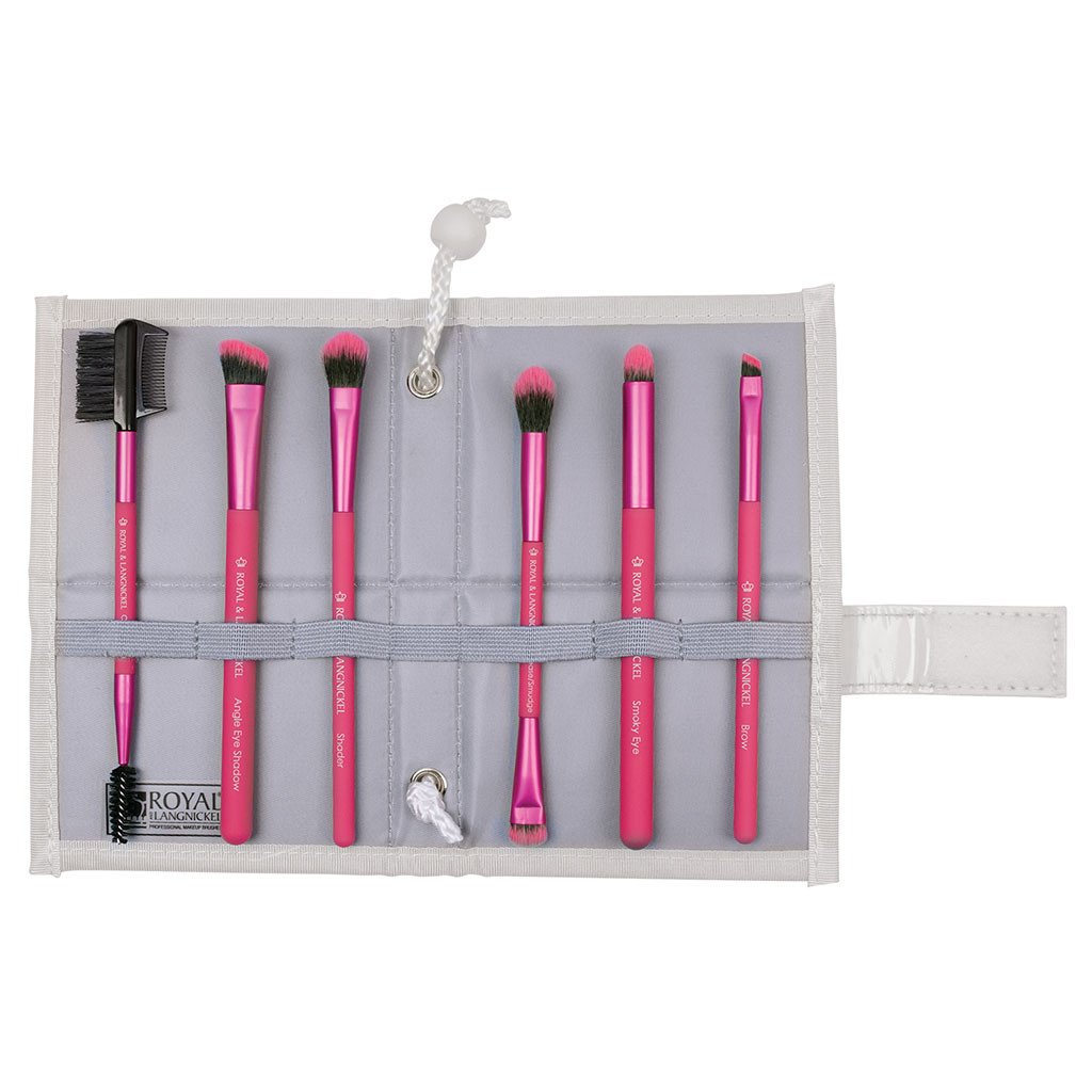 BMD-BESET7HP - MODA® BEAUTIFUL EYES 7pc Pink Brush Kit Makeup Brushes in Flat Flip Case