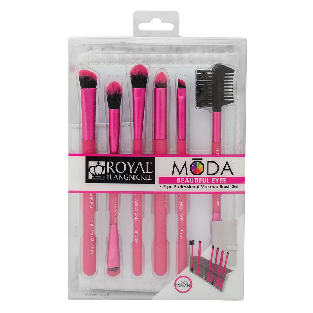 BMD-BESET7HP - MODA® BEAUTIFUL EYES 7pc Pink Brush Kit Retail Packaging