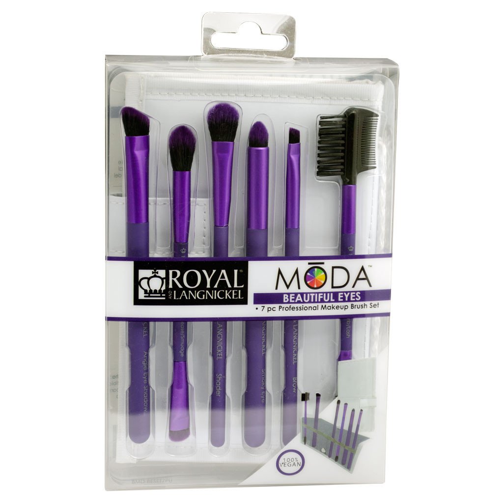 BMD-BESET7PU - MODA® BEAUTIFUL EYES 7pc Purple Brush Kit Retail Packaging