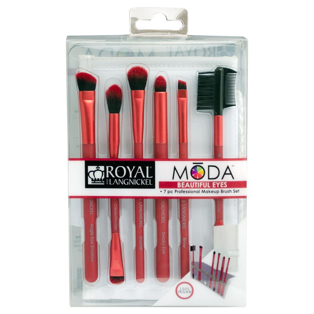 BMD-BESET7RD - MODA® BEAUTIFUL EYES 7pc Red Brush Kit Makeup Brushes in Retail Packaging