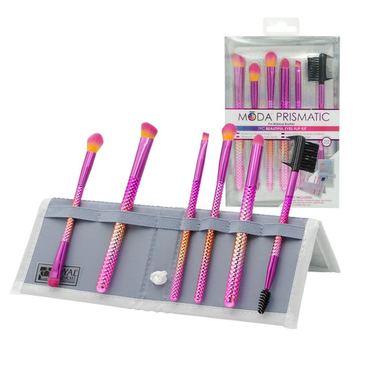 BMD-BESET7SPC - MODA® Prismatic 7pc Beautiful Eyes Kit Makeup Brushes in Flip Case and Retail Packaging