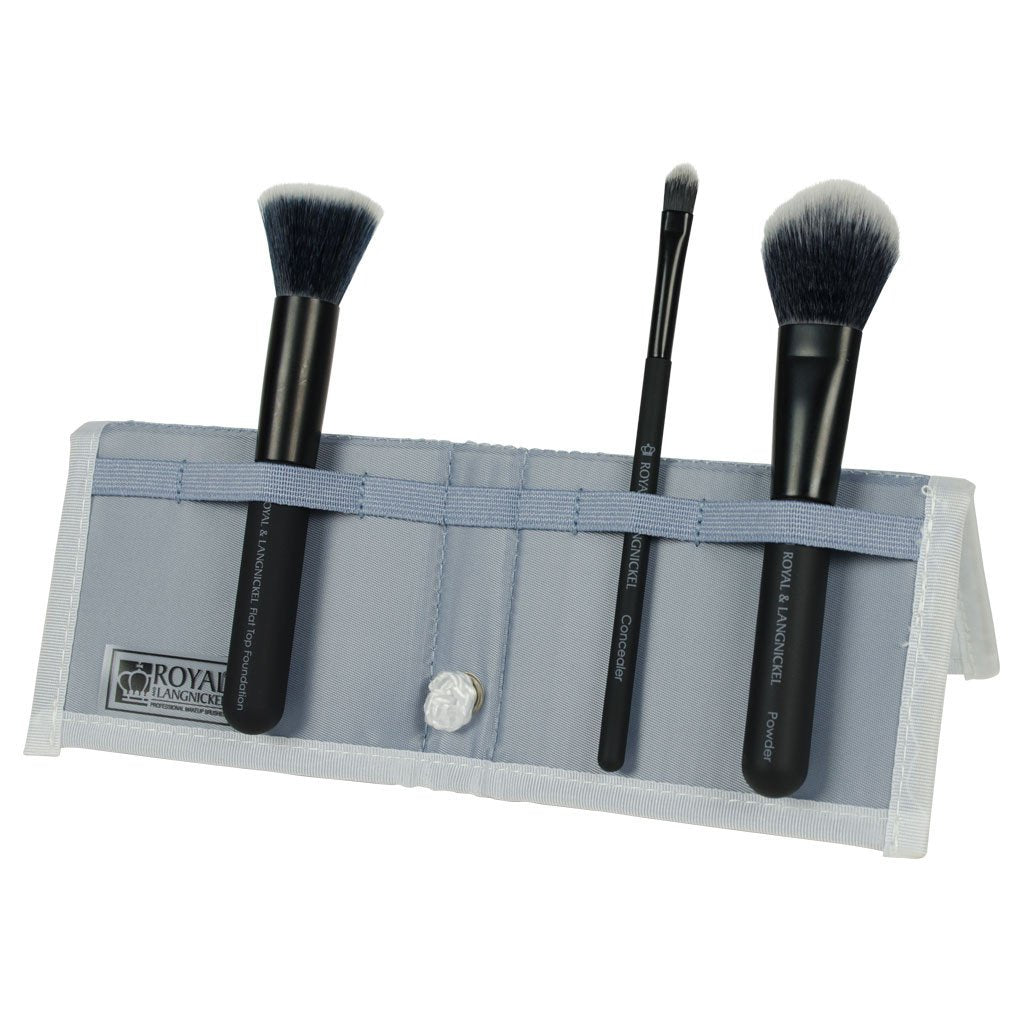 BMD-CPSET4BK - MODA® COMPLEXION PERFECTION 4pc Black Brush Kit Makeup Brushes in Flip Case