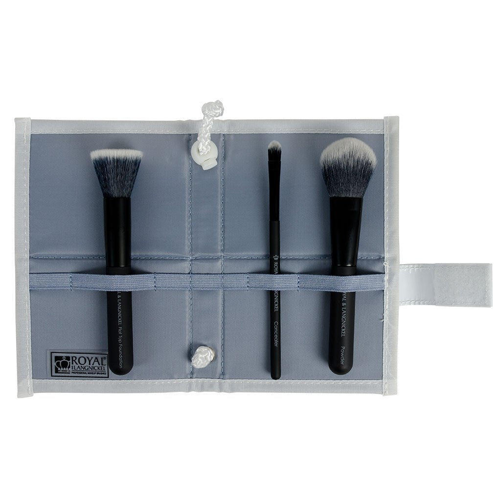 BMD-CPSET4BK - MODA® COMPLEXION PERFECTION 4pc Black Brush Kit Makeup Brushes in Flip Case