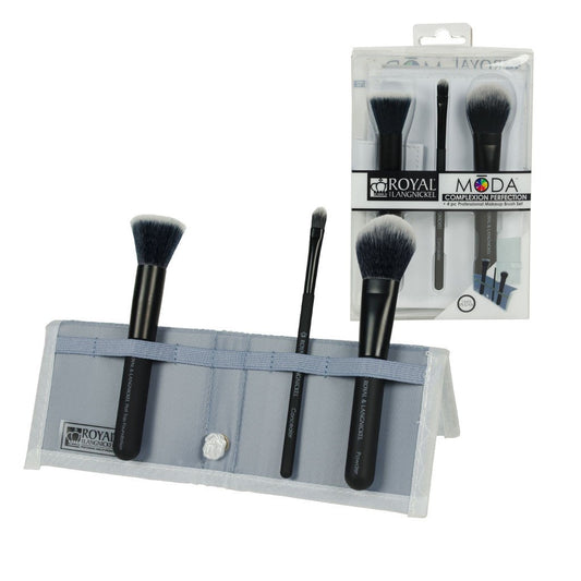 BMD-CPSET4BK - MODA® COMPLEXION PERFECTION 4pc Black Brush Kit Makeup Brushes in Flip Case and Retail Packaging