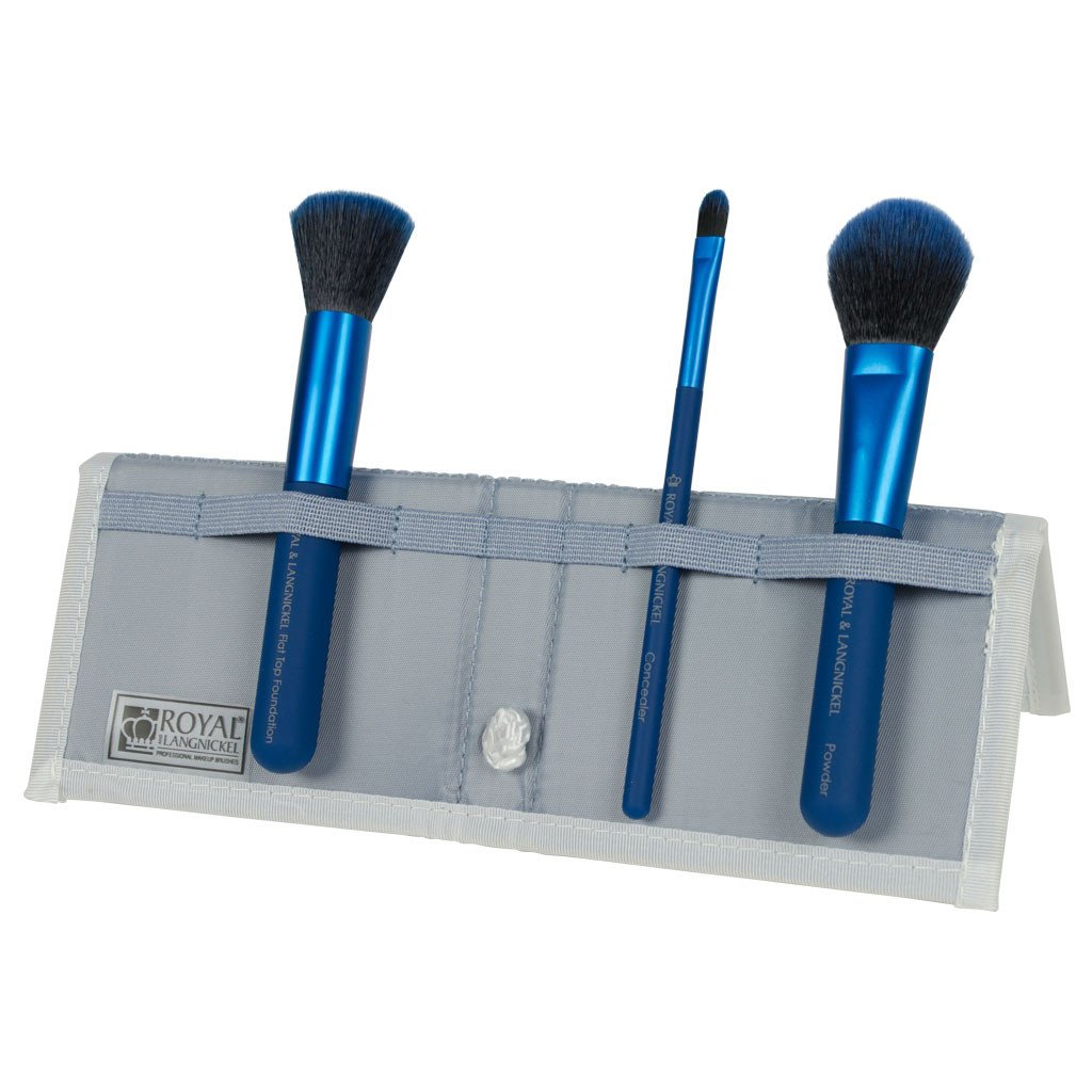 BMD-CPSET4BL - MODA® COMPLEXION PERFECTION 4pc Blue Brush Kit Makeup Brushes in Flip Case