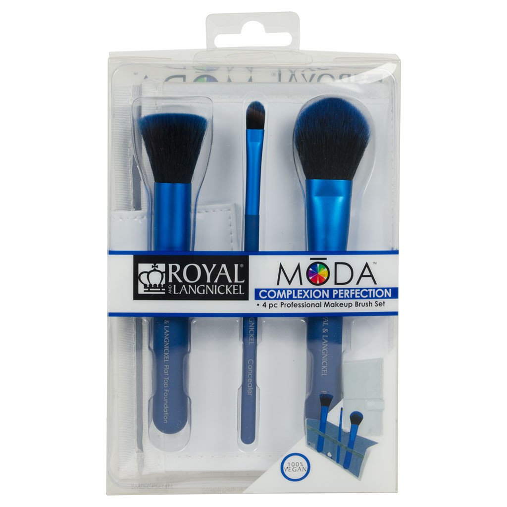 BMD-CPSET4BL - MODA® COMPLEXION PERFECTION 4pc Blue Brush Kit Retail Packaging