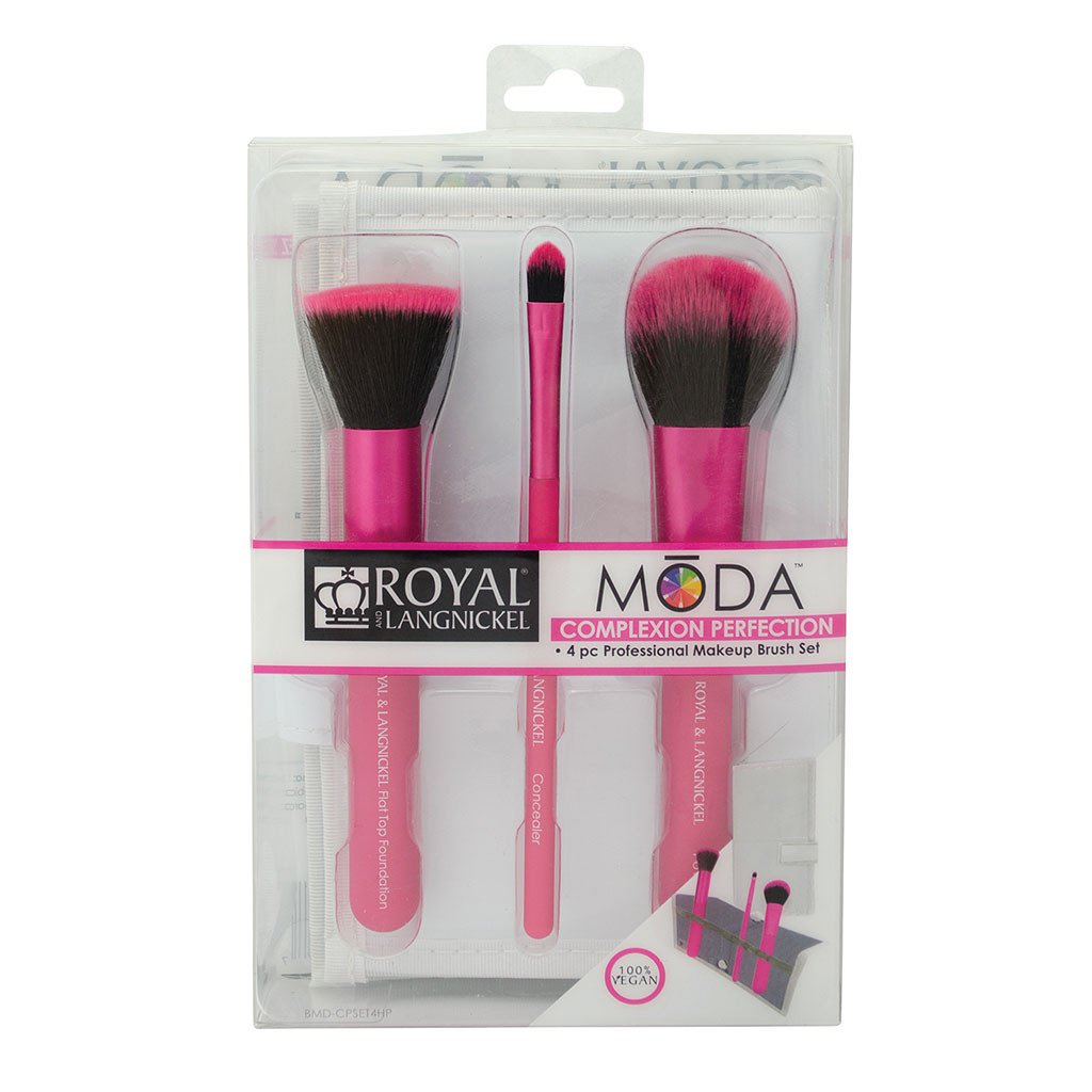 BMD-CPSET4HP - MODA® COMPLEXION PERFECTION 4pc Pink Brush Kit Retail Packaging