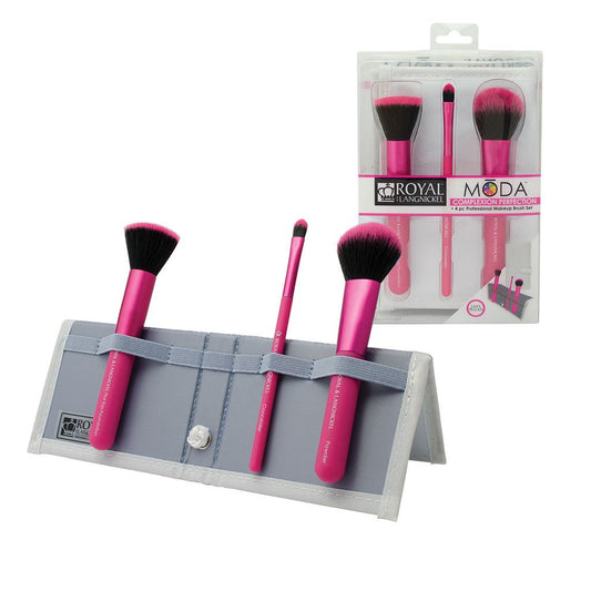 BMD-CPSET4HP - MODA® COMPLEXION PERFECTION 4pc Pink Brush Kit Makeup Brushes in Flip Case and Retail Packaging