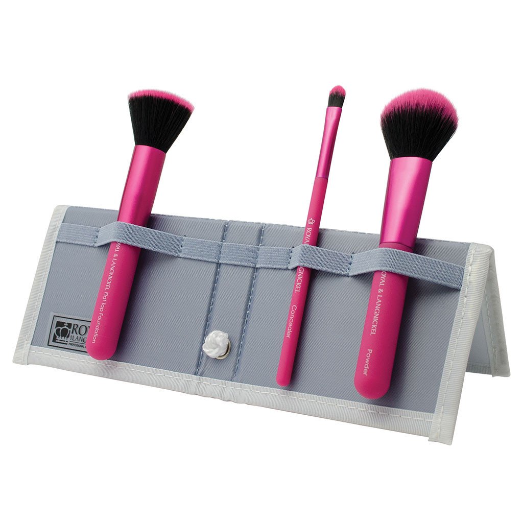 BMD-CPSET4HP - MODA® COMPLEXION PERFECTION 4pc Pink Brush Kit Makeup Brushes in Flip Case