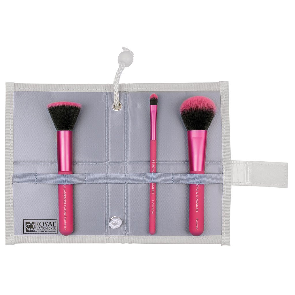 BMD-CPSET4HP - MODA® COMPLEXION PERFECTION 4pc Pink Brush Kit Makeup Brushes in Flat Flip Case