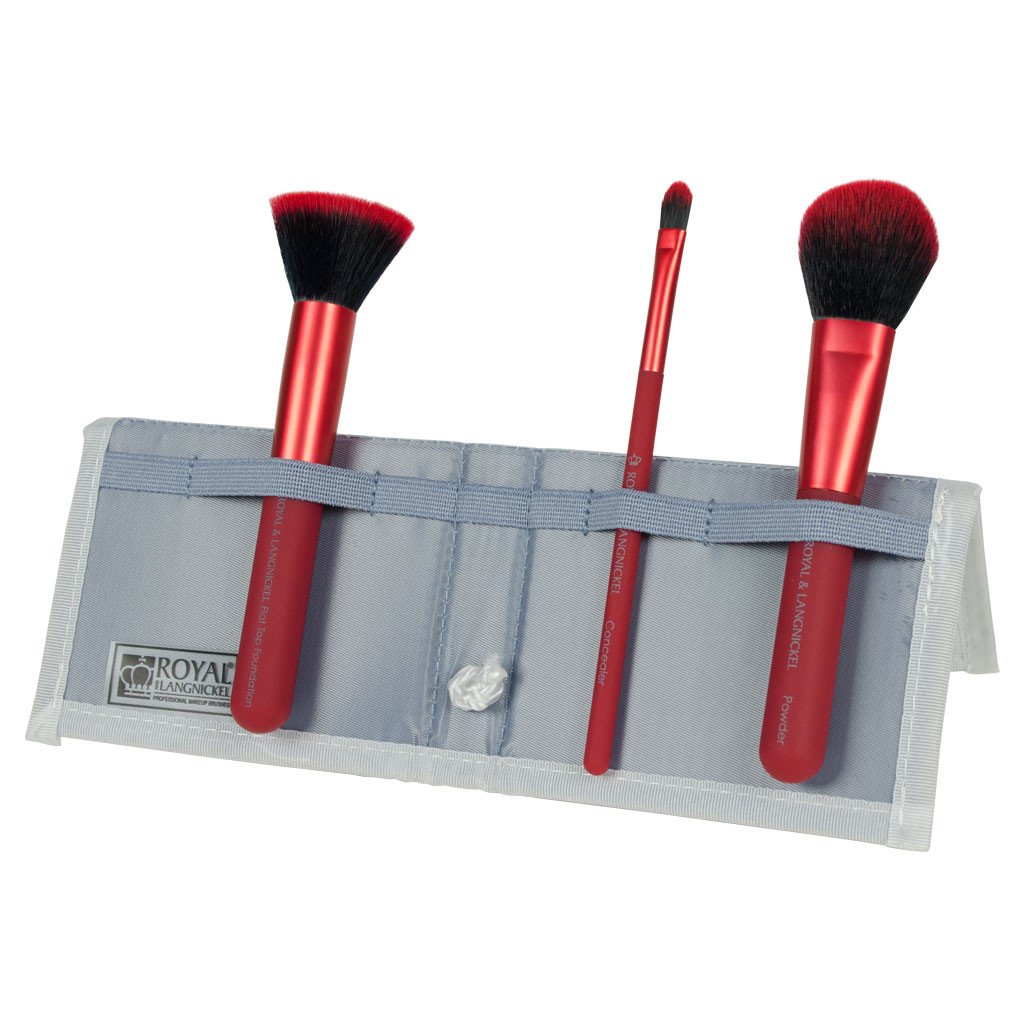 BMD-CPSET4RD - MODA® COMPLEXION PERFECTION 4pc Red Brush Kit Makeup Brushes in Flip Case