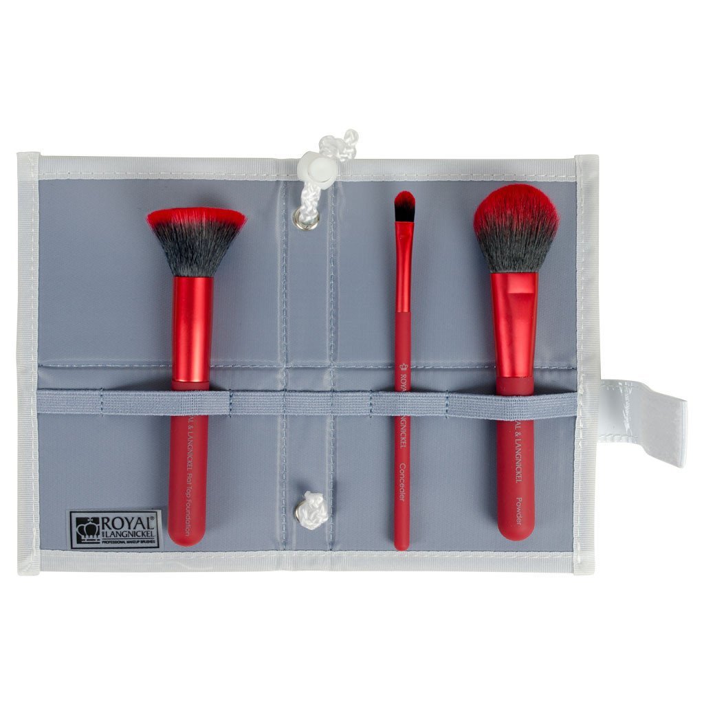 BMD-CPSET4RD - MODA® COMPLEXION PERFECTION 4pc Red Brush Kit Makeup Brushes in Flip Case