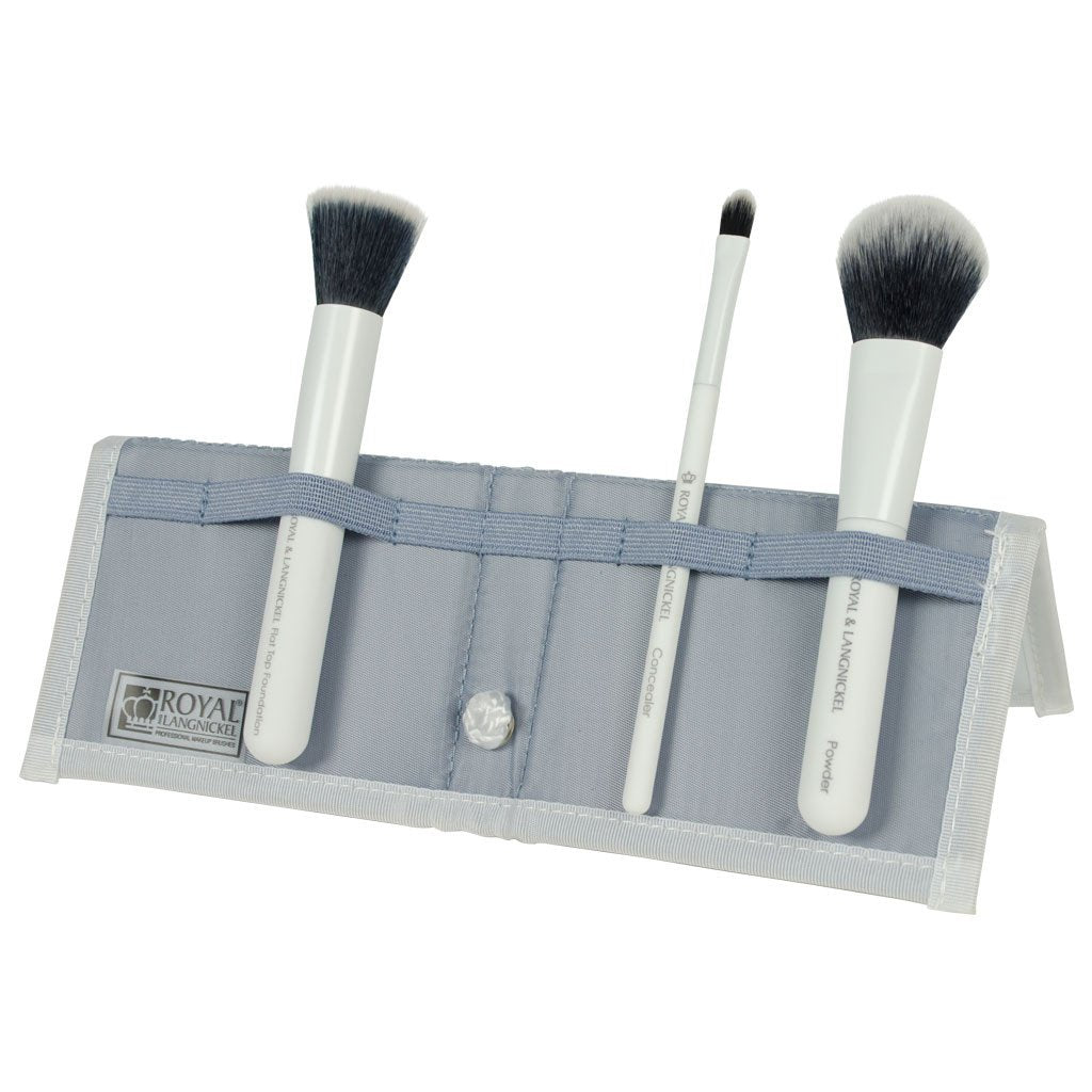 BMD-CPSET4WH - MODA® COMPLEXION PERFECTION 4pc White Brush Kit Makeup Brushes in Flip Case