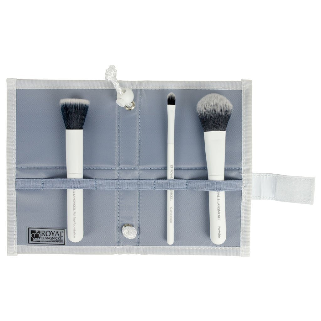 BMD-CPSET4WH - MODA® COMPLEXION PERFECTION 4pc White Brush Kit Makeup Brushes in Flip Case