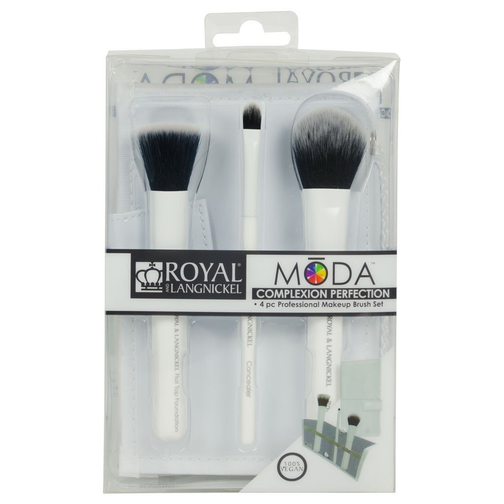 BMD-CPSET4WH - MODA® COMPLEXION PERFECTION 4pc White Brush Kit Makeup Brushes in Retail Packaging