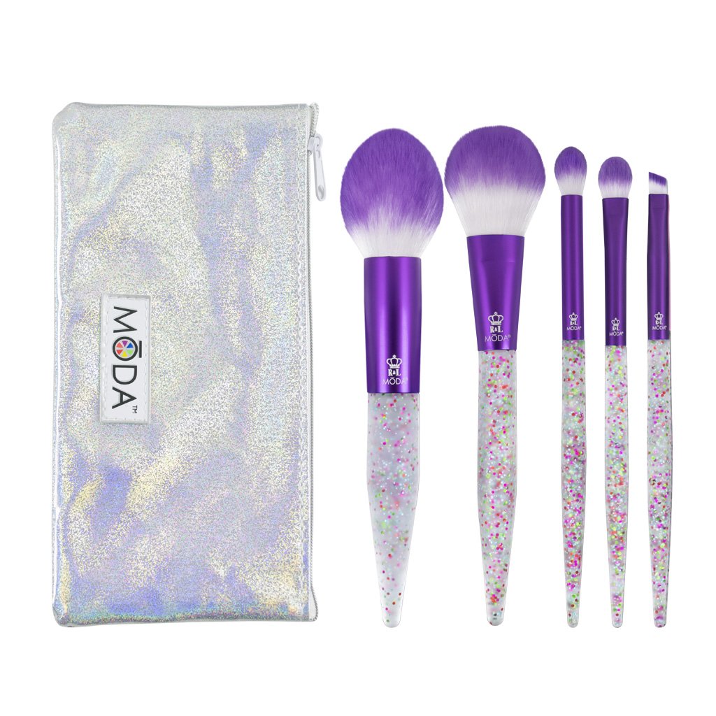 Makeup Brushes with Holographic Zip Pouch