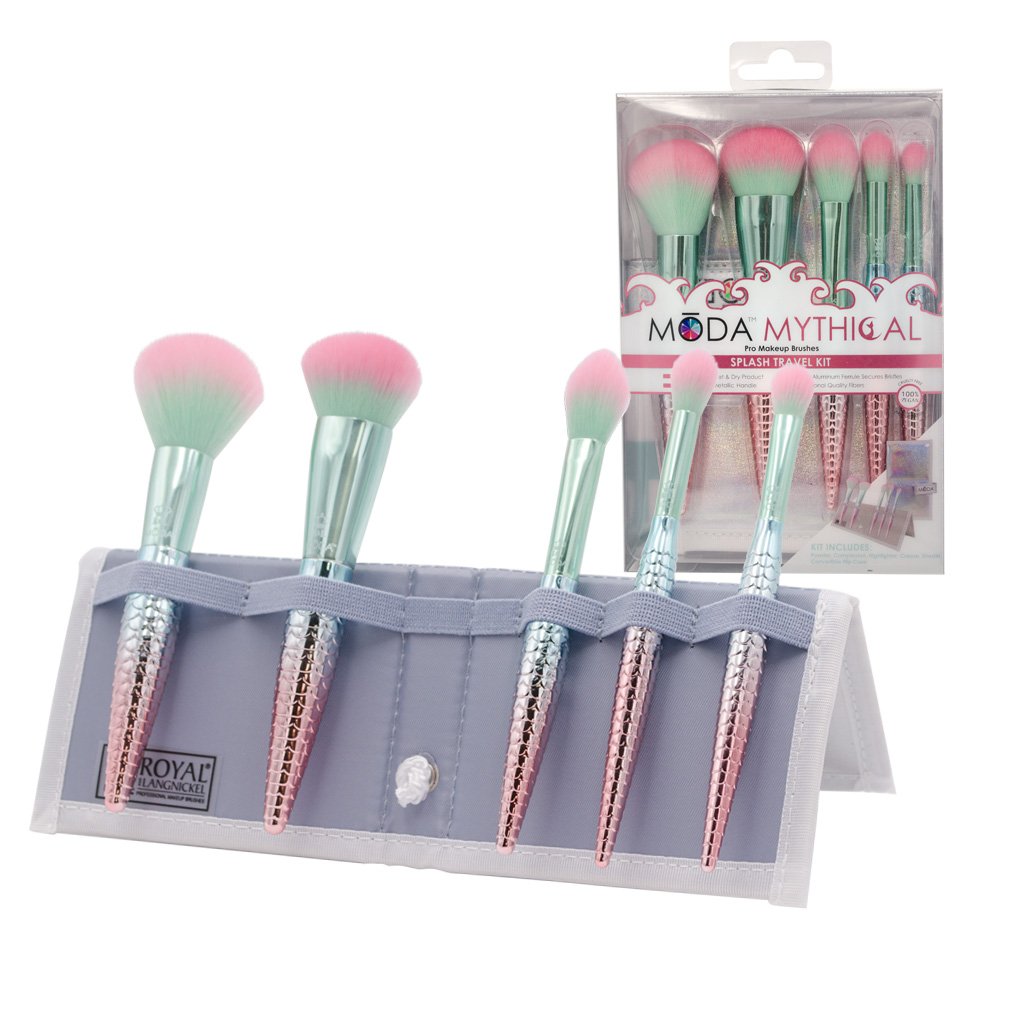 BMD-MSPSET6T - MODA® Mythical 6pc Splash Travel Kit Makeup Brushes in Flip Case and Retail Packaging