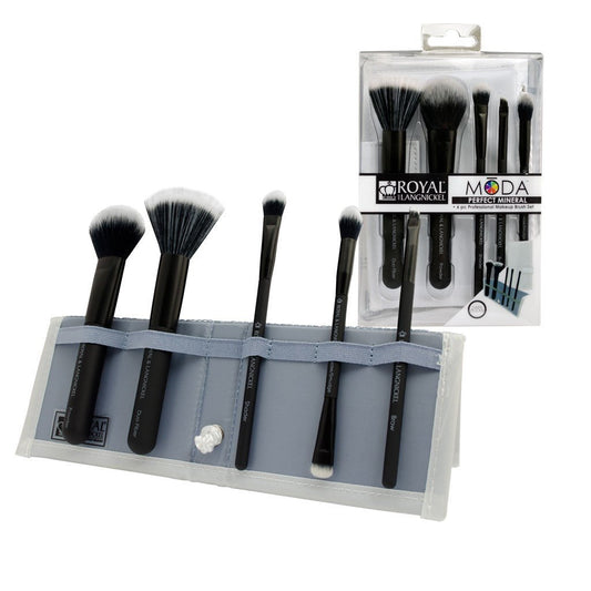 BMD-PMSET6BK - MODA® PERFECT MINERAL 6pc Black Brush Kit Makeup Brushes in Flip Case and Retail Packaging