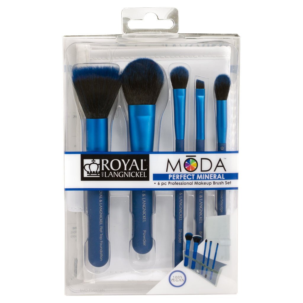 BMD-PMSET6BL - MODA® PERFECT MINERAL 6pc Blue Brush Kit Makeup Brushes in Retail Packaging