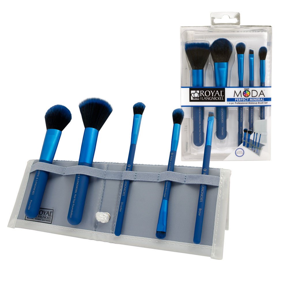 BMD-PMSET6BL - MODA® PERFECT MINERAL 6pc Blue Brush Kit Makeup Brushes in Flip Case and Retail Packaging