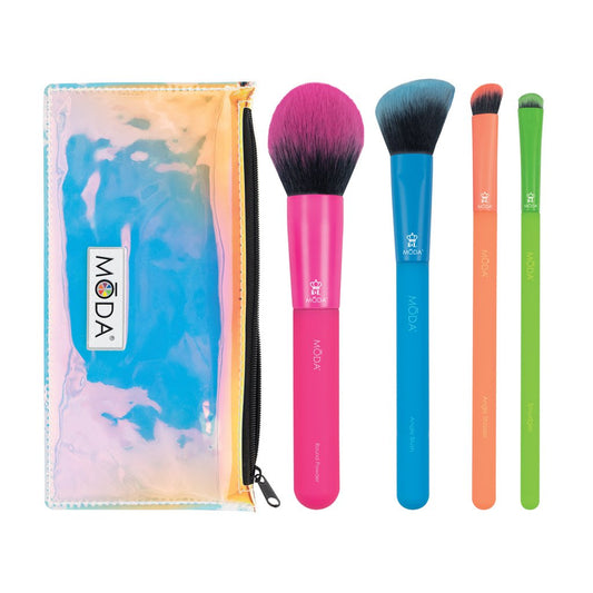 Makeup Brushes and Iridescent Zip Pouch