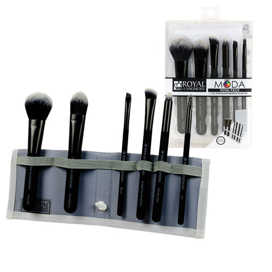 BMD-TFSET7BK - MODA® TOTAL FACE 7pc Black Brush Kit Makeup Brushes in Flip Case and Retail Packaging