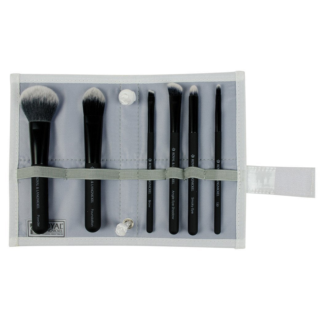 BMD-TFSET7BK - MODA® TOTAL FACE 7pc Black Brush Kit Makeup Brushes in Flat Flip Case