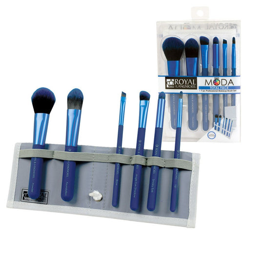 BMD-TFSET7BL - MODA® TOTAL FACE 7pc Blue Brush Kit Makeup Brushes in Flip Case and Retail Packaging