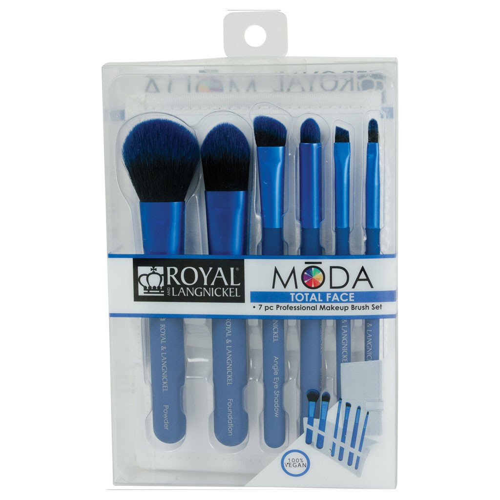 BMD-TFSET7BL - MODA® TOTAL FACE 7pc Blue Brush Kit Retail Packaging