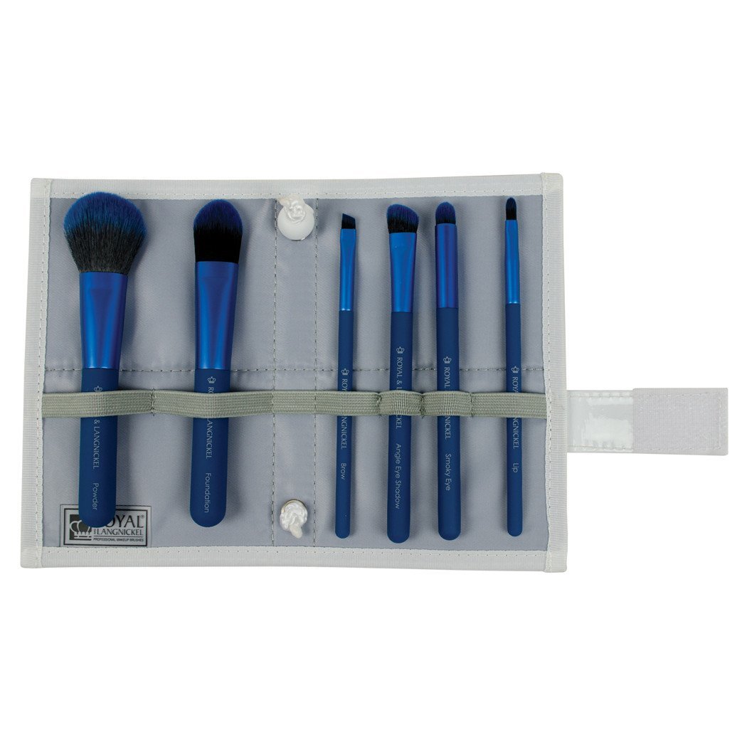 BMD-TFSET7BL - MODA® TOTAL FACE 7pc Blue Brush Kit Makeup Brushes in Flat Flip Case