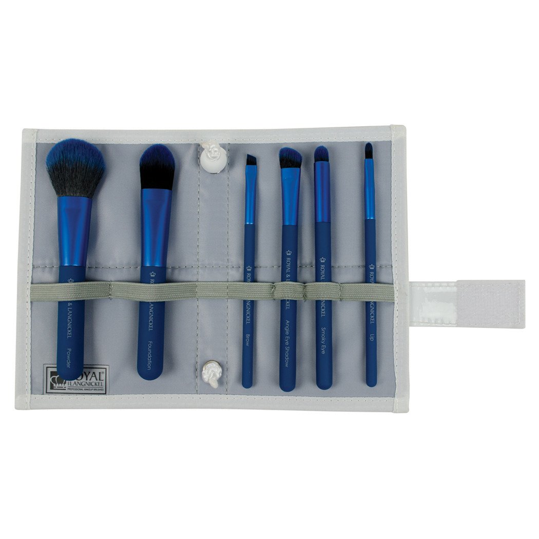 BMD-TFSET7BL - MODA® TOTAL FACE 7pc Blue Brush Kit Makeup Brushes in Flat Flip Case