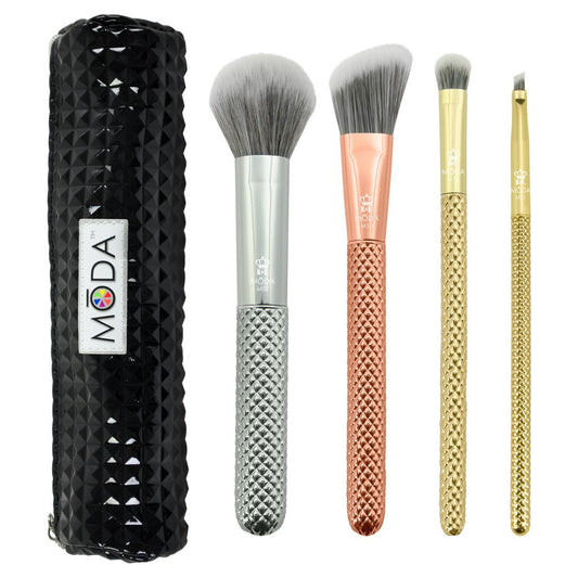 MODA® Metallics 5pc Complete Kit MSET-CK4 Makeup Brushes and Studded Zip Pouch