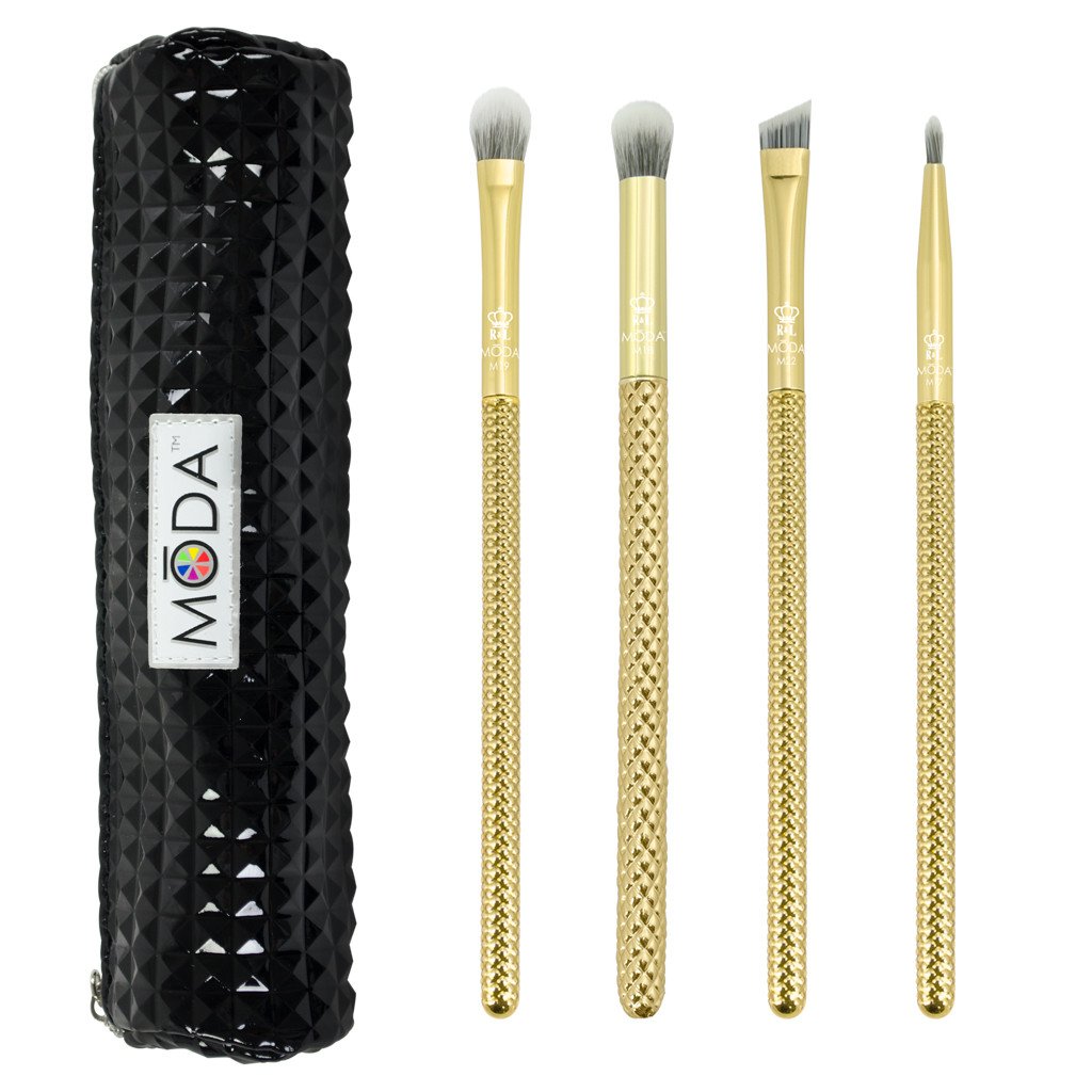 MSET-EK4 - MODA® Metallics 5pc Bold Eye Kit Makeup Brushes and Studded Zip Pouch