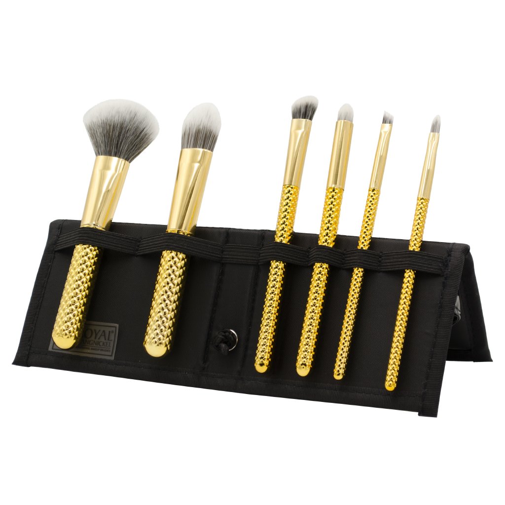 MSET-TF7GD - MODA® Metallics 7pc Gold Total Face Kit Makeup Brushes in Flip Case