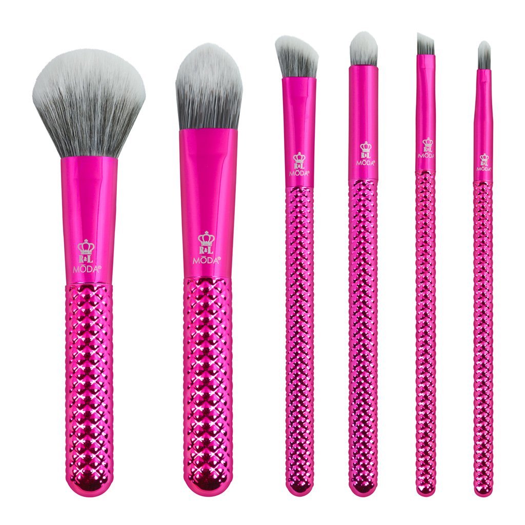 MSET-TF7HP - MODA® Metallics 7pc Hot Pink Total Face Kit Makeup Brushes