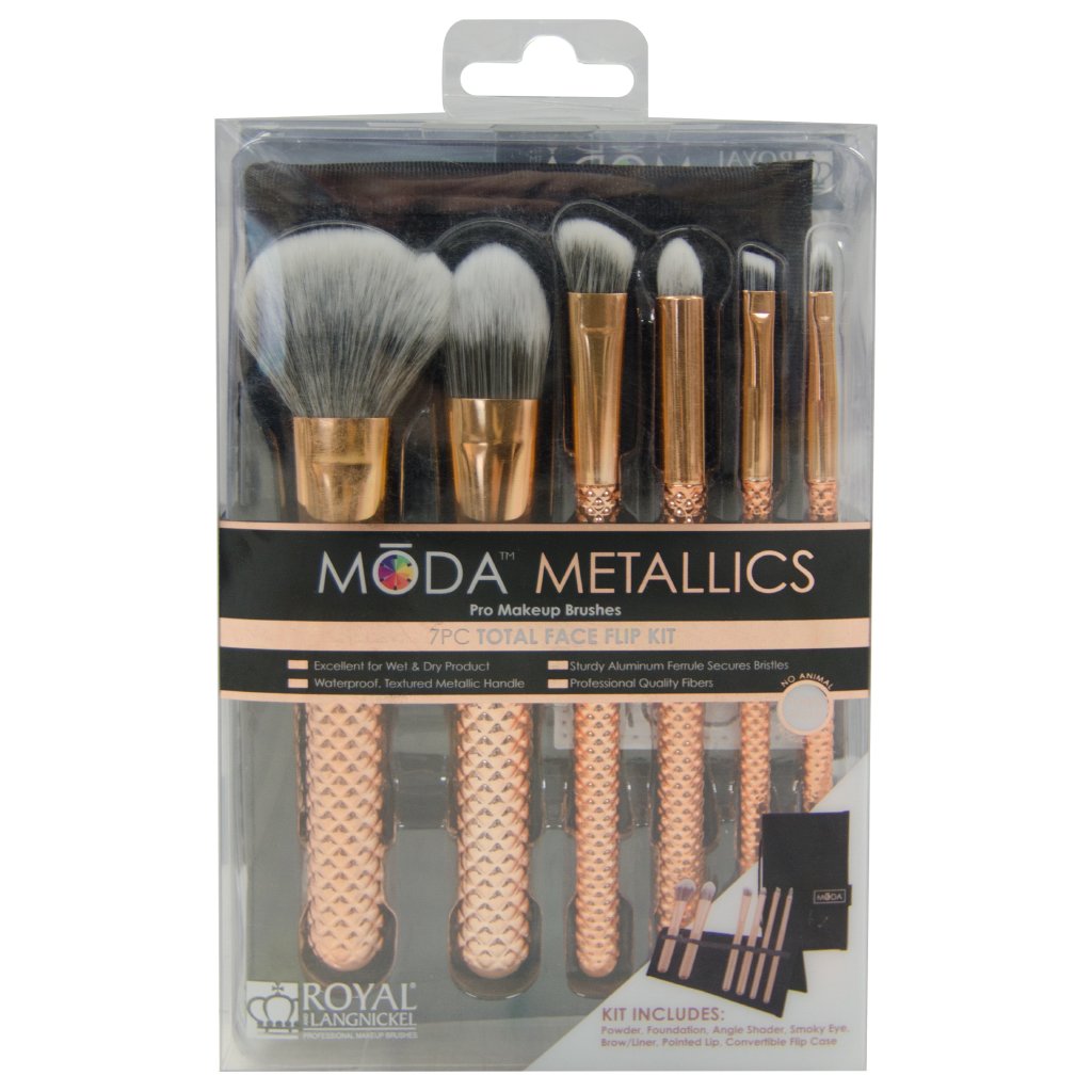 MSET-TF7RG - MODA® Metallics 7pc Rose Gold Total Face Kit Retail Packaging