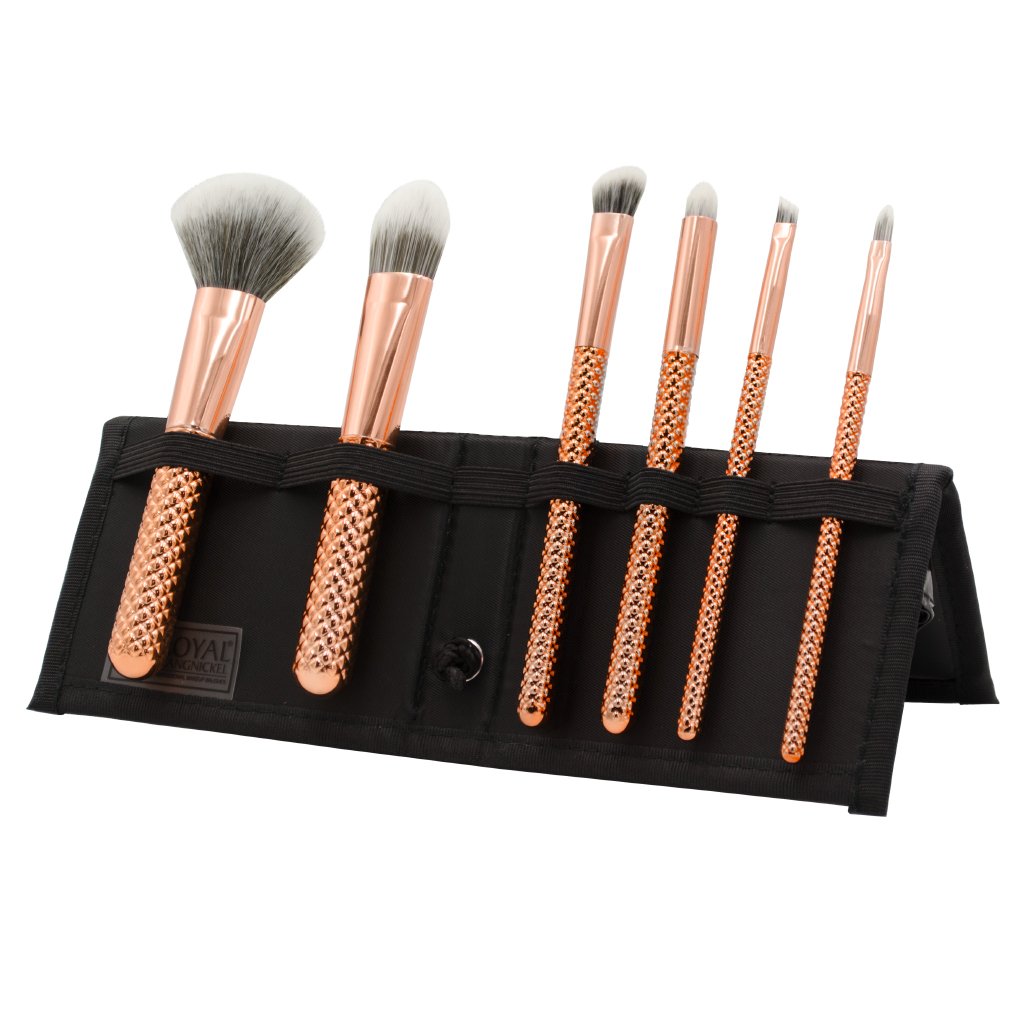 MSET-TF7RG - MODA® Metallics 7pc Rose Gold Total Face Kit Makeup Brushes in Flip Case