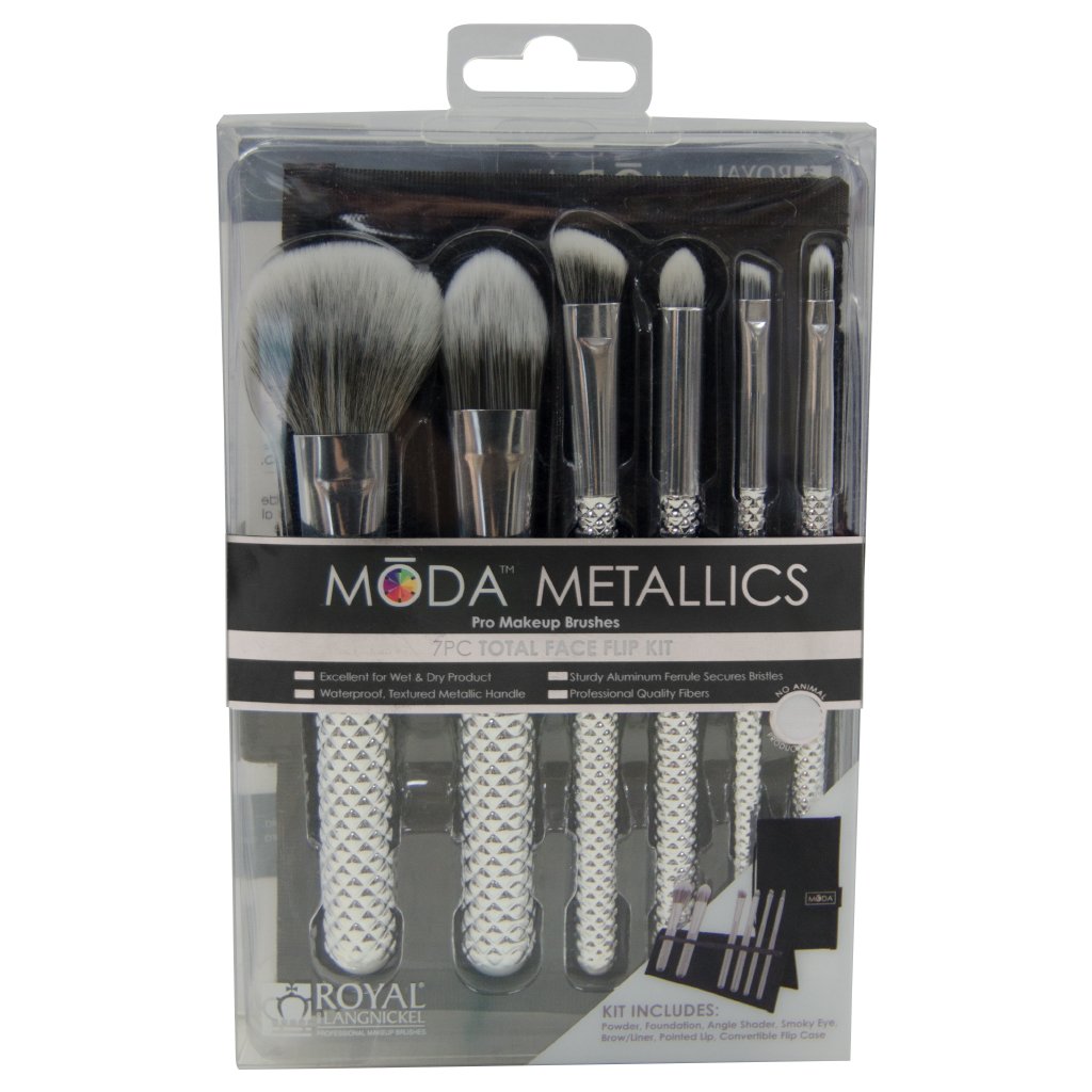 MSET-TF7SL - MODA® Metallics 7pc Silver Total Face Kit Retail Packaging