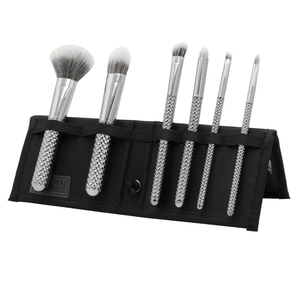 MSET-TF7SL - MODA® Metallics 7pc Silver Total Face Kit Makeup Brushes in Flip Case